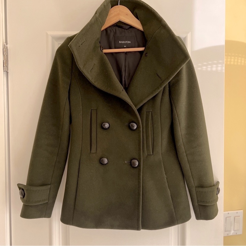 Babaton Olive Green Wool Pea Coat